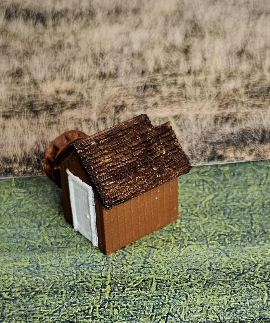 Rear angled view of the N scale small waterwheel building