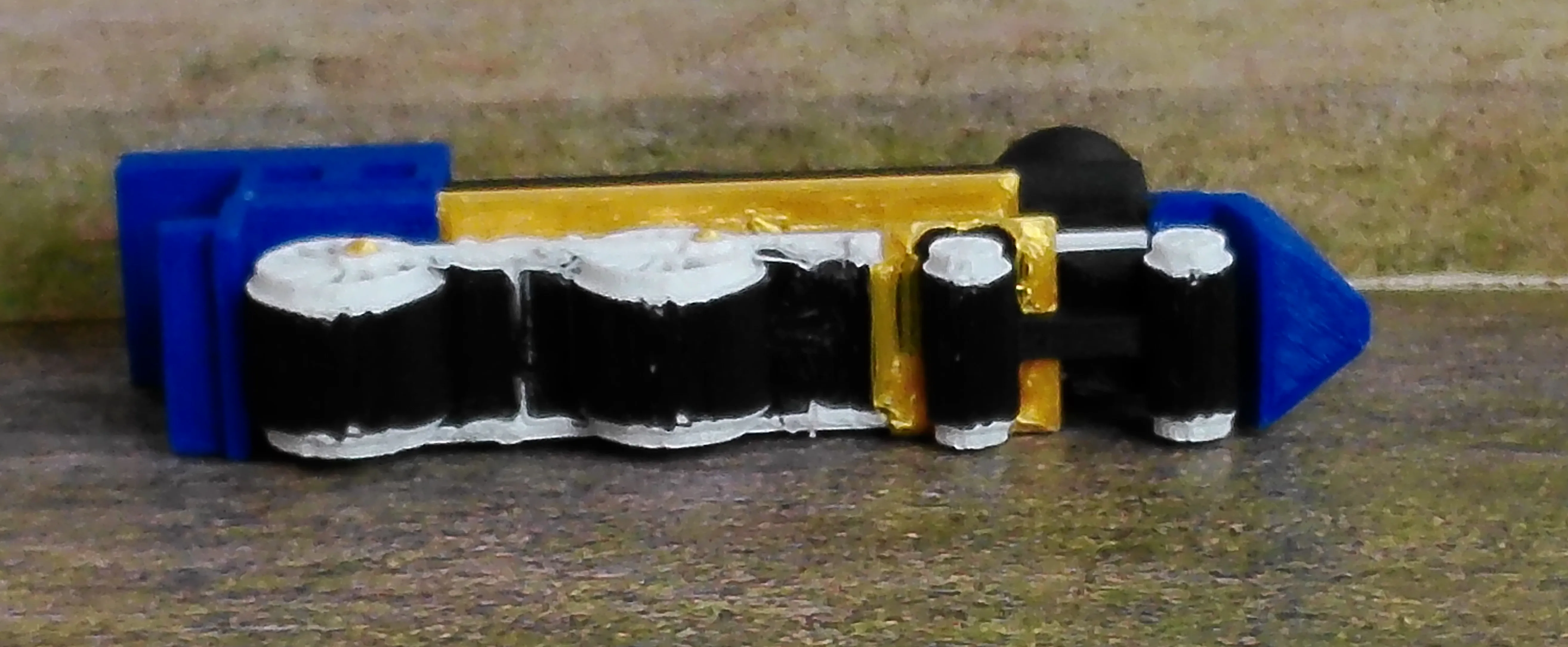 Underside detail of the blue steam locomotive ornament
